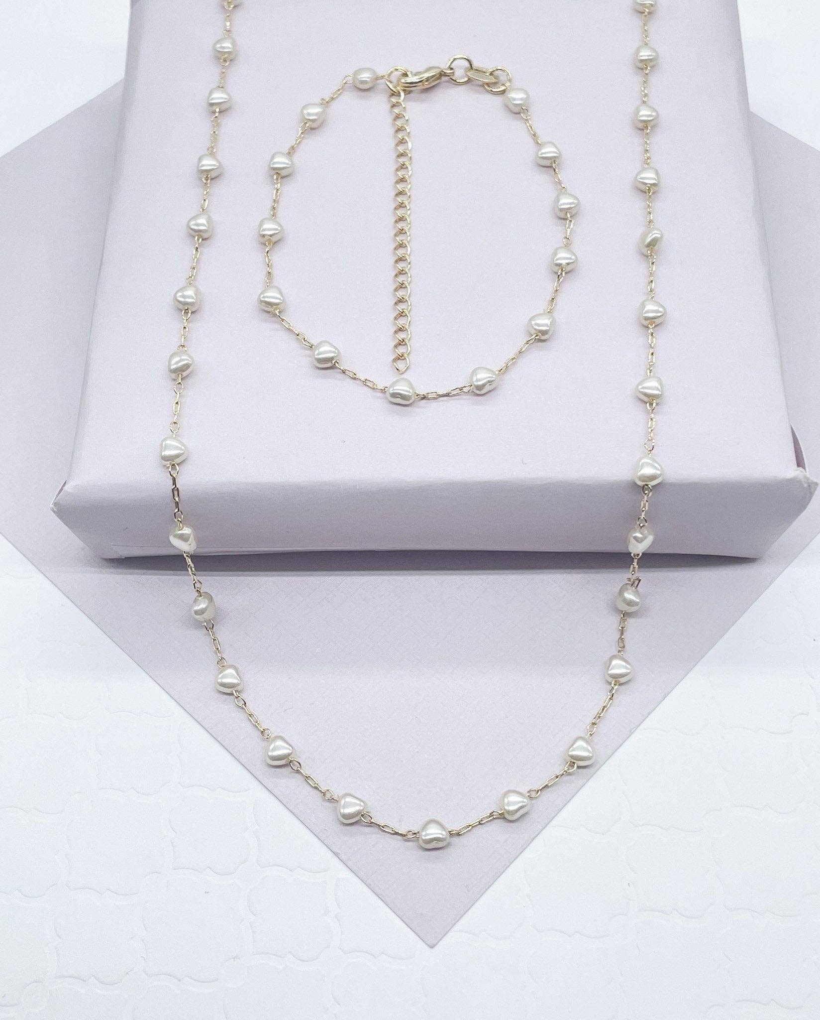 18k Gold Filled Tiny Heart Shape Pearl Set