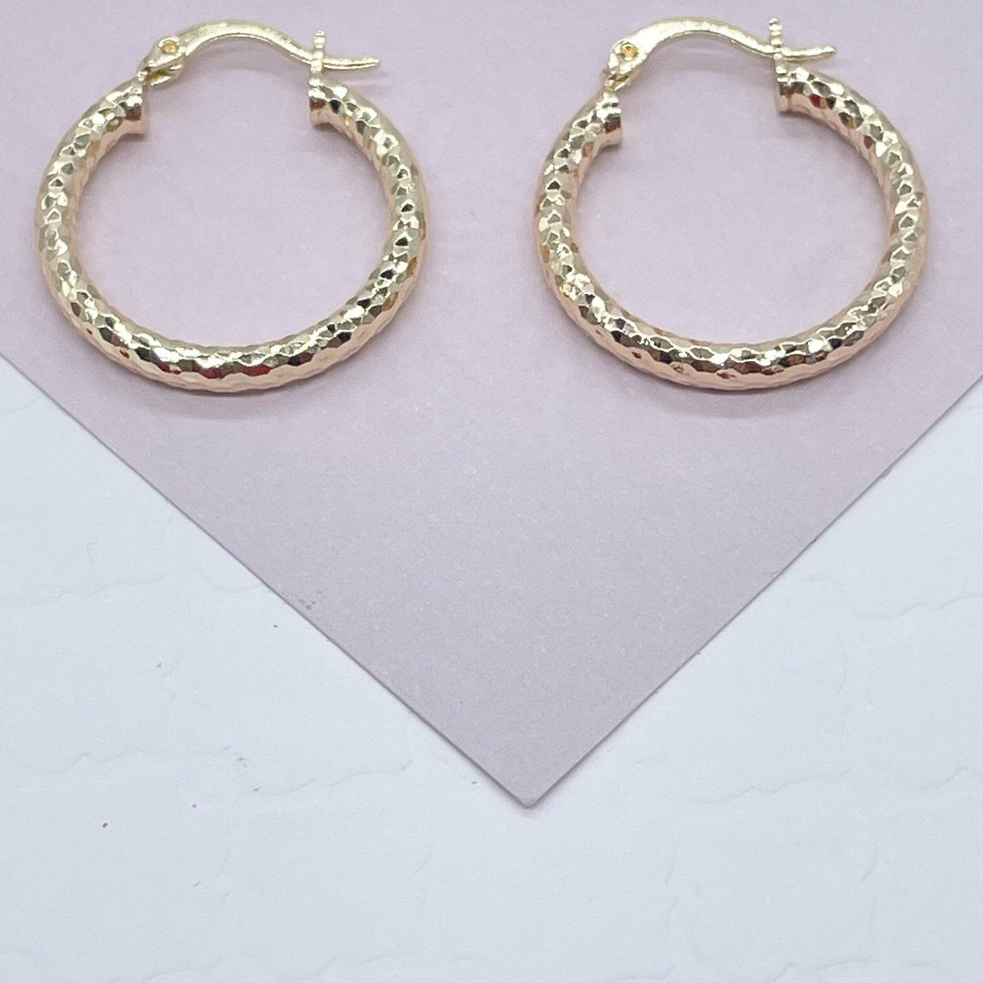 18k Gold Filled Rugged Textured Hoop Earrings 25mm