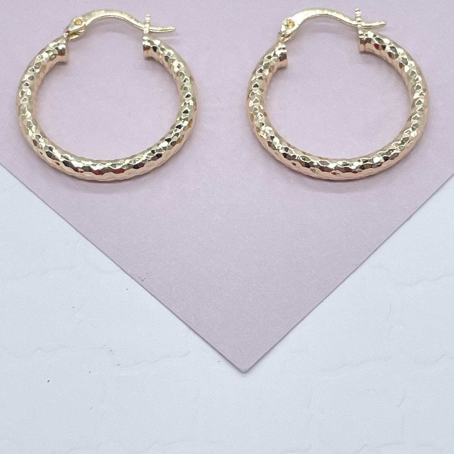 18k Gold Filled Rugged Textured Hoop Earrings 25mm