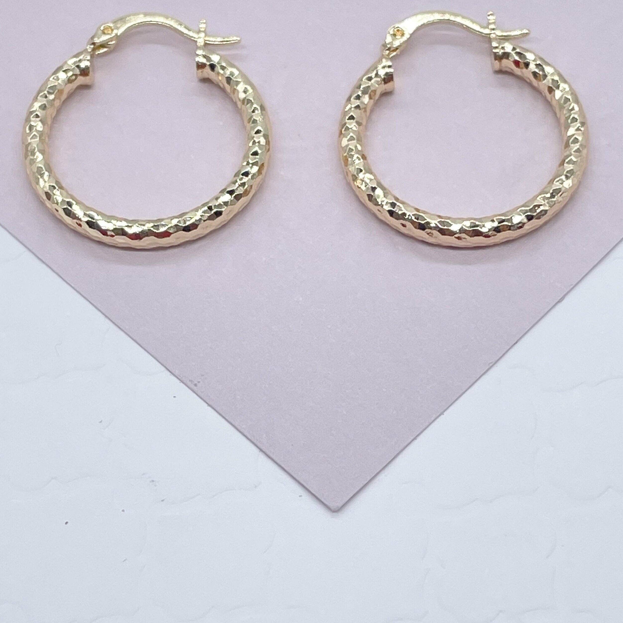 18k Gold Filled Rugged Textured Hoop Earrings 25mm