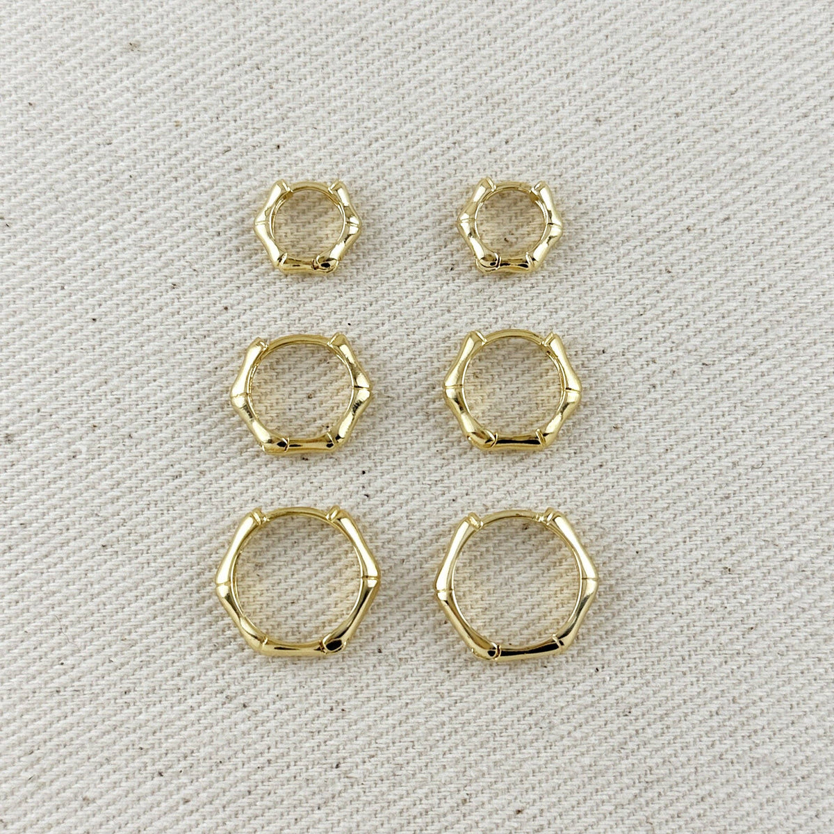 18k Gold Filled Bamboo Clicker Hoop Earrings: 15mm