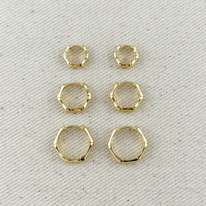 18k Gold Filled Bamboo Clicker Hoop Earrings: 15mm