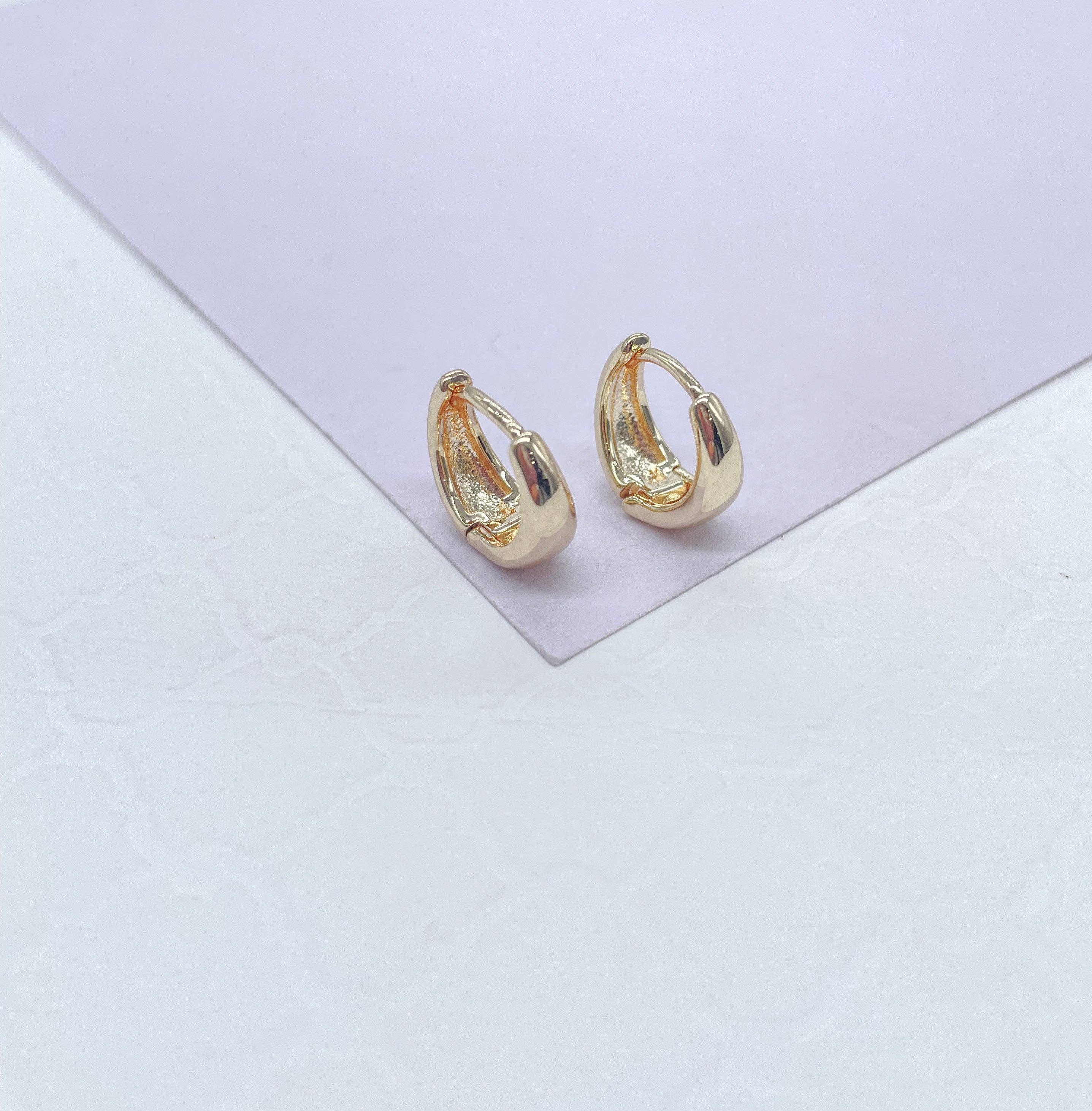 18k Gold Filled Smooth Tear Drop Hoop Earrings: 14mm