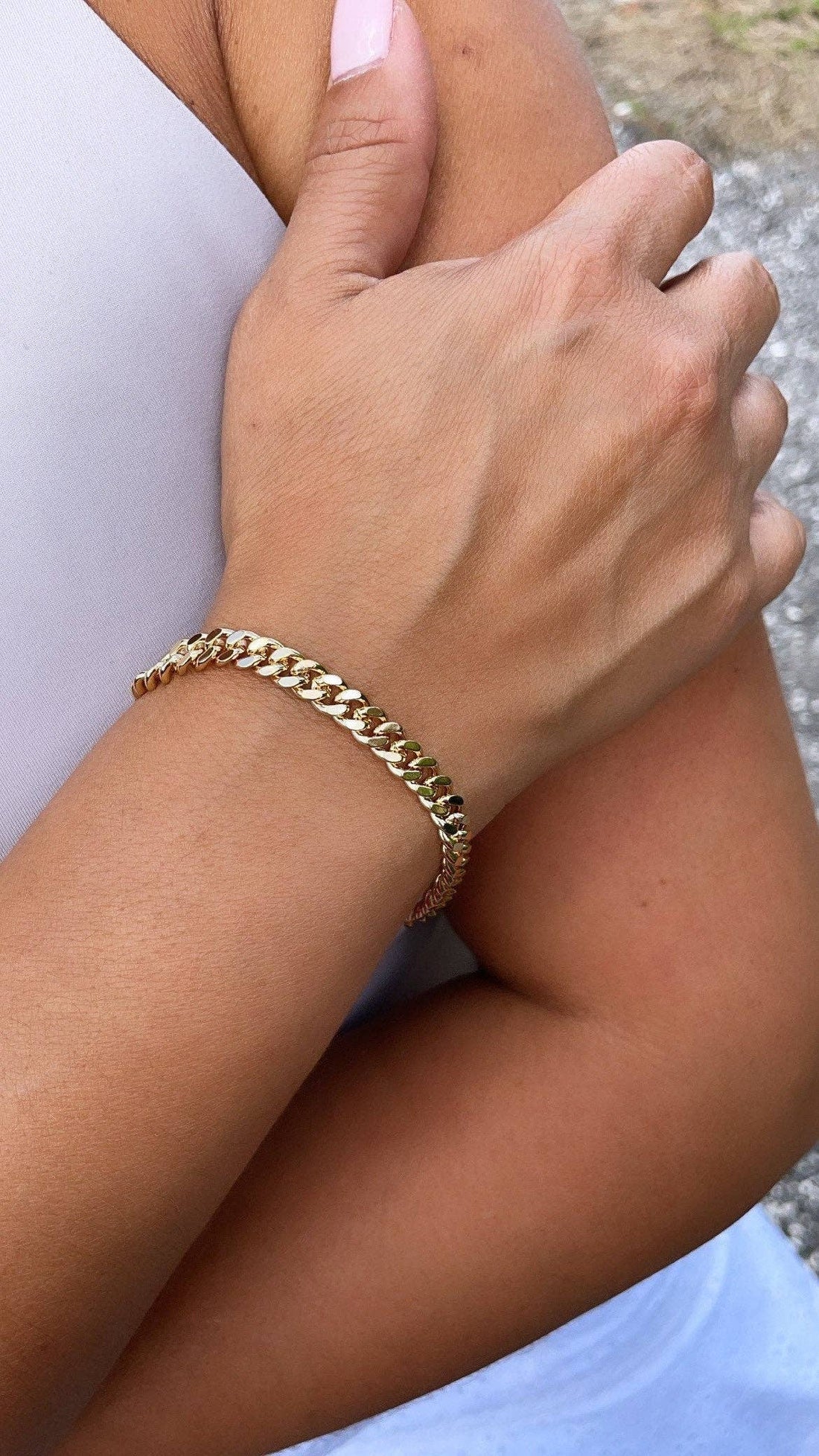 18k Gold Filled Cuban Link Chain Bracelet 7"