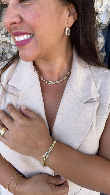 18k Gold Filled Bone With Cz Pave Necklace and Bracelet: Bracelet