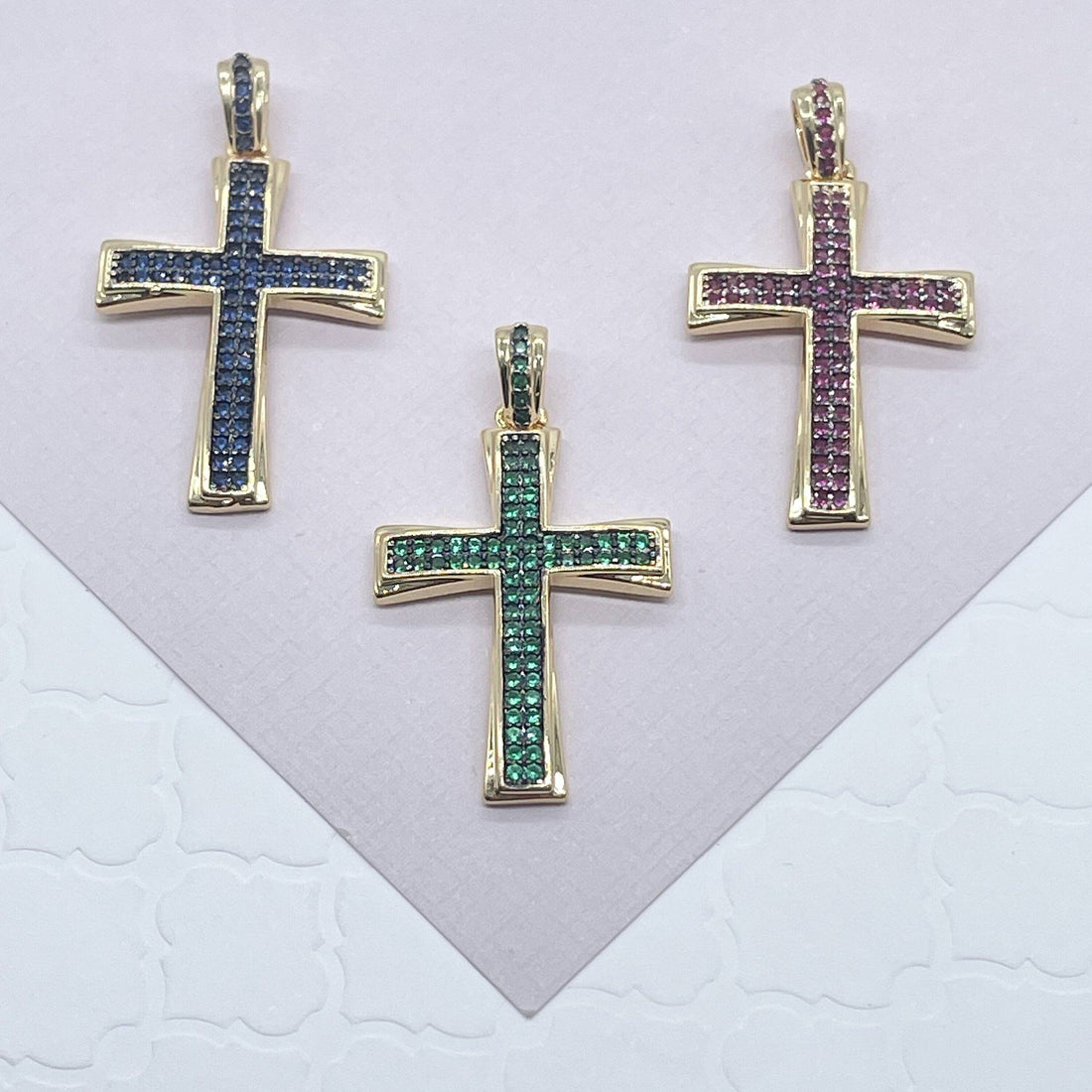 18k Gold Filled Colorful Cubic Zirconia Cross Pendant Charm,: Amethyst