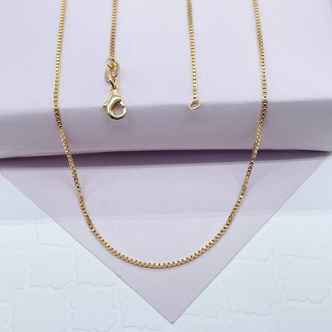 18k Gold Filled Box Chain 1mm Necklace Dainty Jewelry: 16