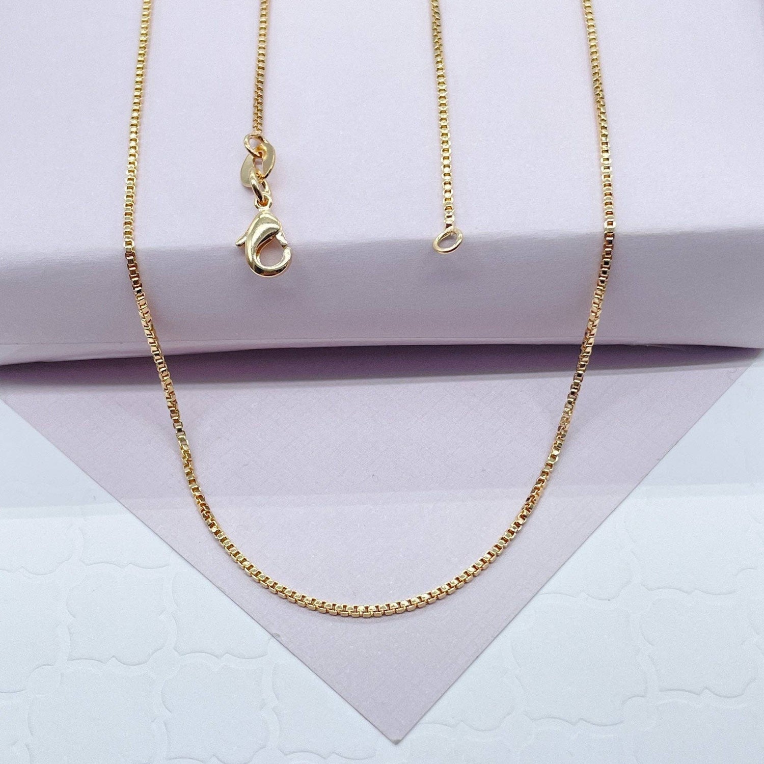 18k Gold Filled Box Chain 1mm Necklace Dainty Jewelry: 22