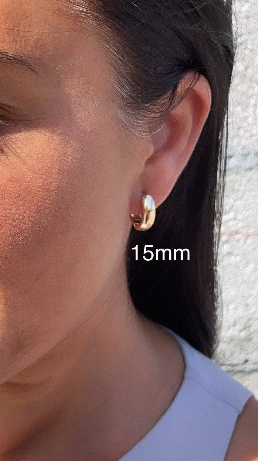 Tiny 18k Gold Filled Small Fat Plain Huggie Clicker Earrings: 1 Pair / 15mm