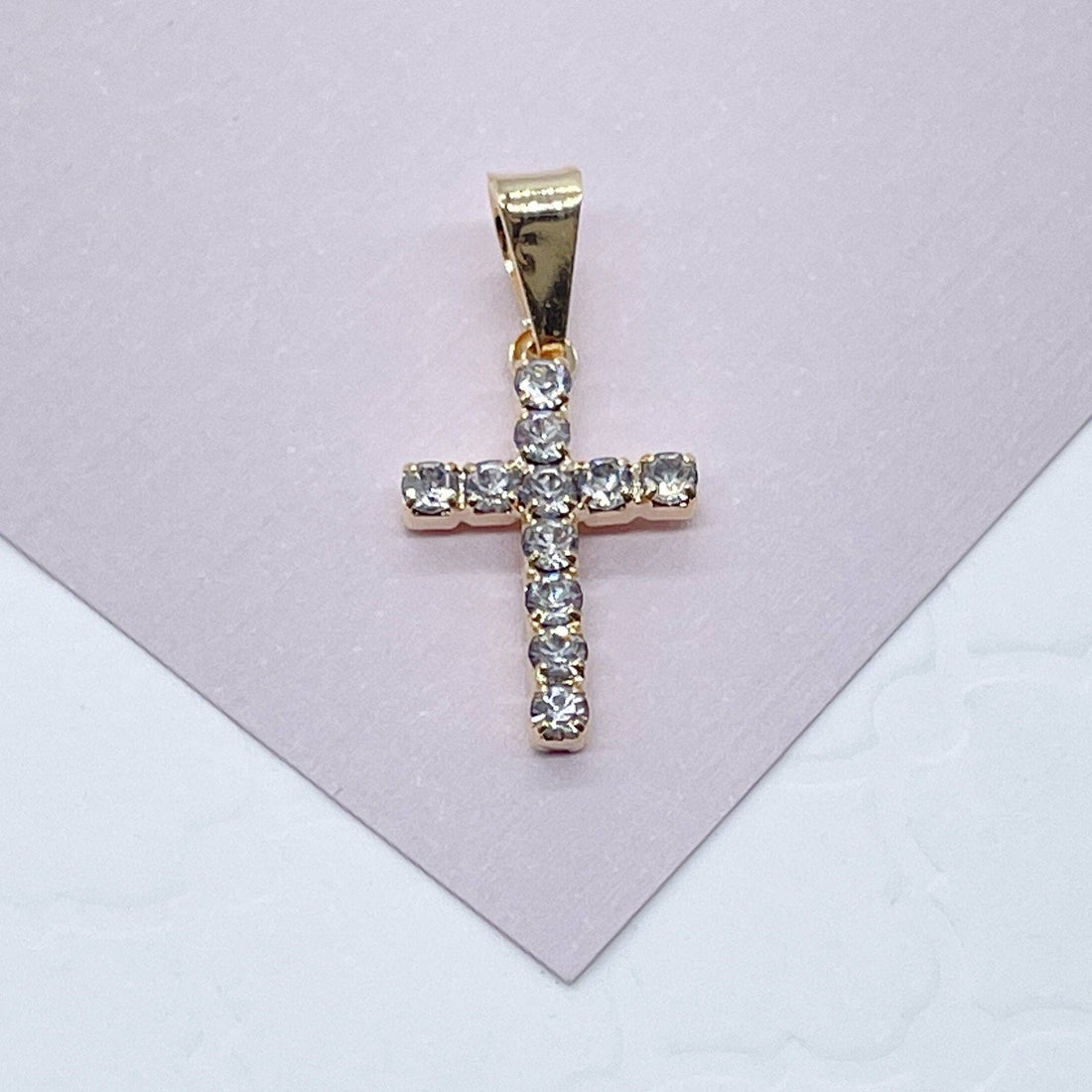 18k Gold Filled 15mm Cross Charm with Cubic Zirconia: 1 Piece