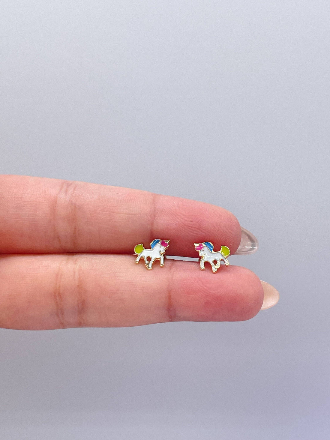 18k Gold Filled Enamel Colorful Unicorn Stud Earring, Childr