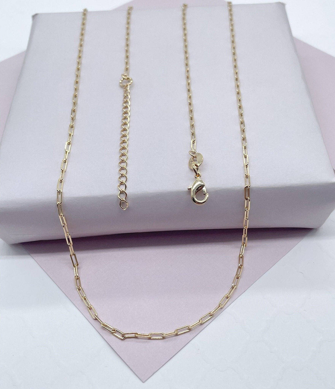 18k Gold Filled 2mm Dainty Paper Clip Chain Necklace for Who: 24