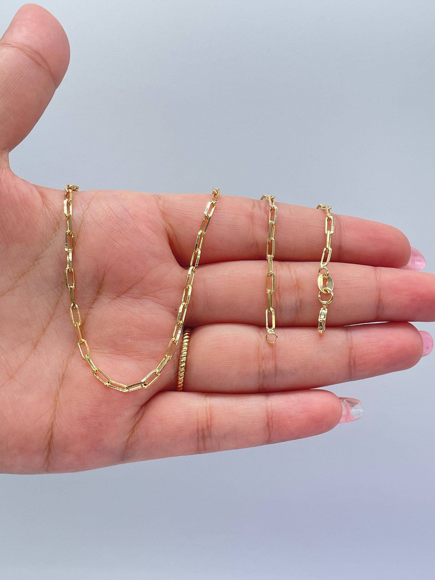 18k Gold Filled 2.5mm Dainty Paper Clip Chain Necklace Dainty Layering Piece, Dainty Jewlery, Simple piece, For Her, Everyday Wear: 20