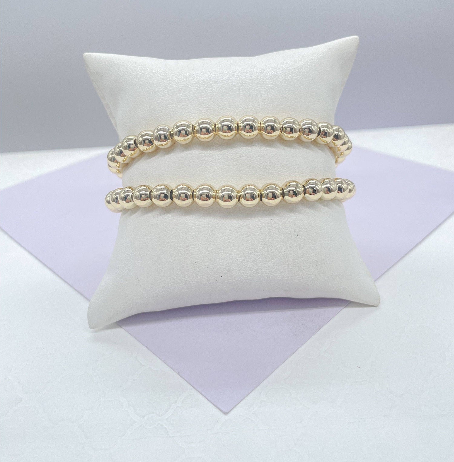 18k Gold Filled Elastic Beaded Bracelet Available in 3 Sizes: 6