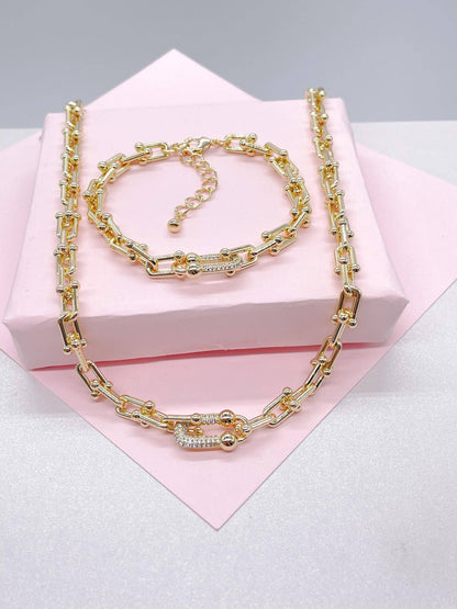 18k Gold Filled Bone With Cz Pave Necklace and Bracelet: Necklace