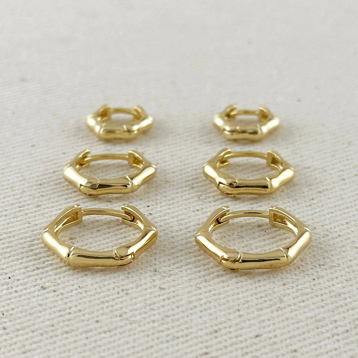 18k Gold Filled Bamboo Clicker Hoop Earrings: 15mm
