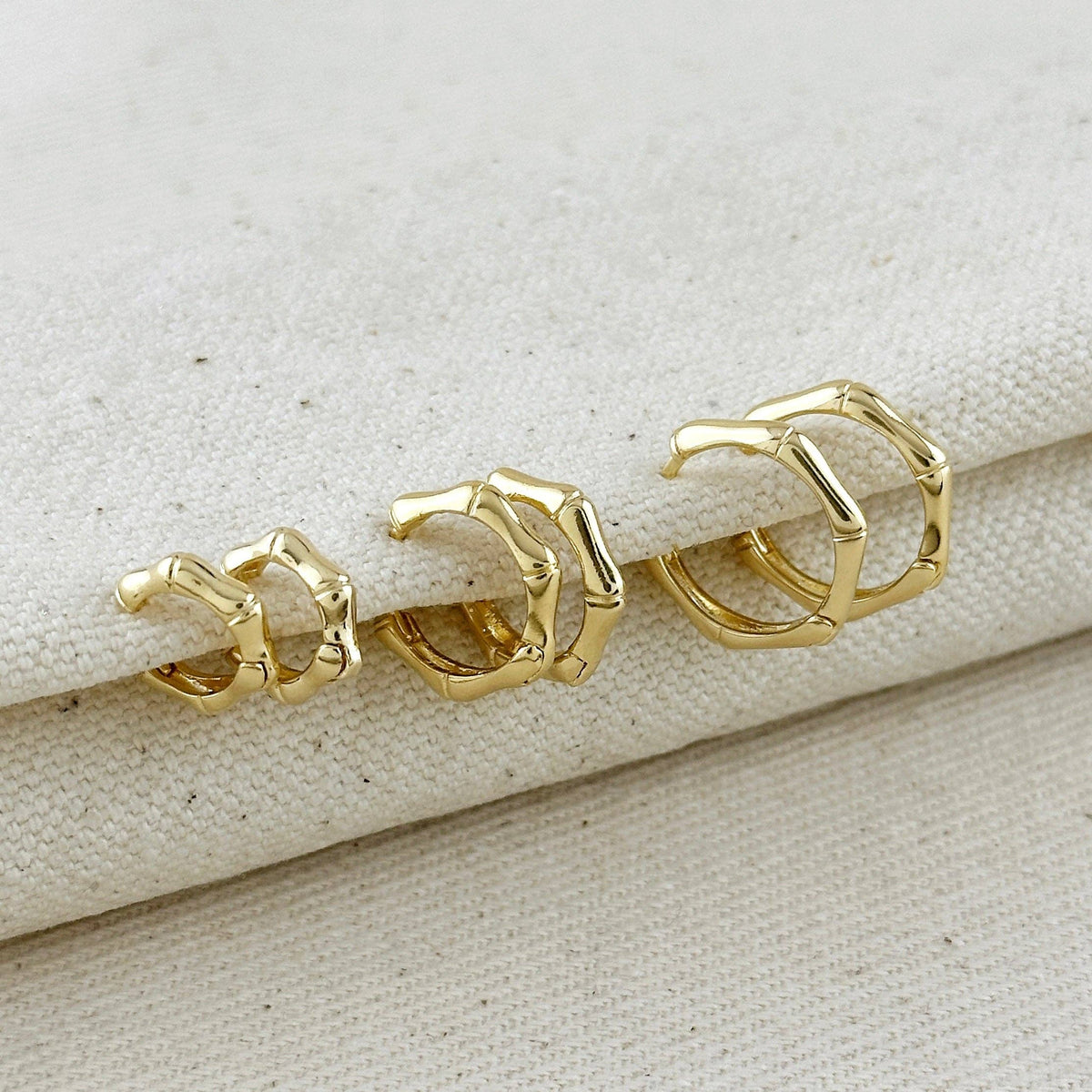 18k Gold Filled Bamboo Clicker Hoop Earrings: 13mm