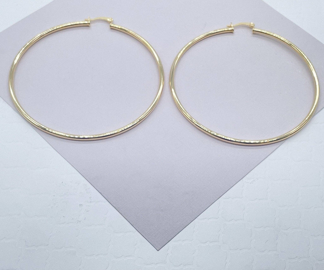 80mm Diameter 18k Gold Filled Thin Thread Hoop Earrings, Large Gold Plain