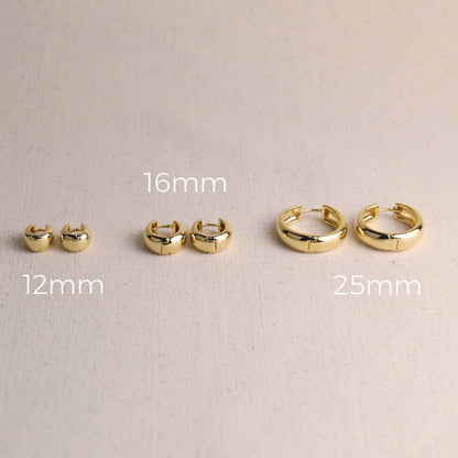 18k Gold Filled Chunky Hoop Earrings: 16mm