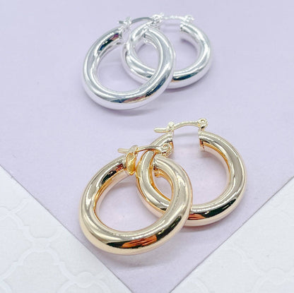 18k Gold Filled 5mm Plain Thick 25mm Small Hoops: Gold / 20mm