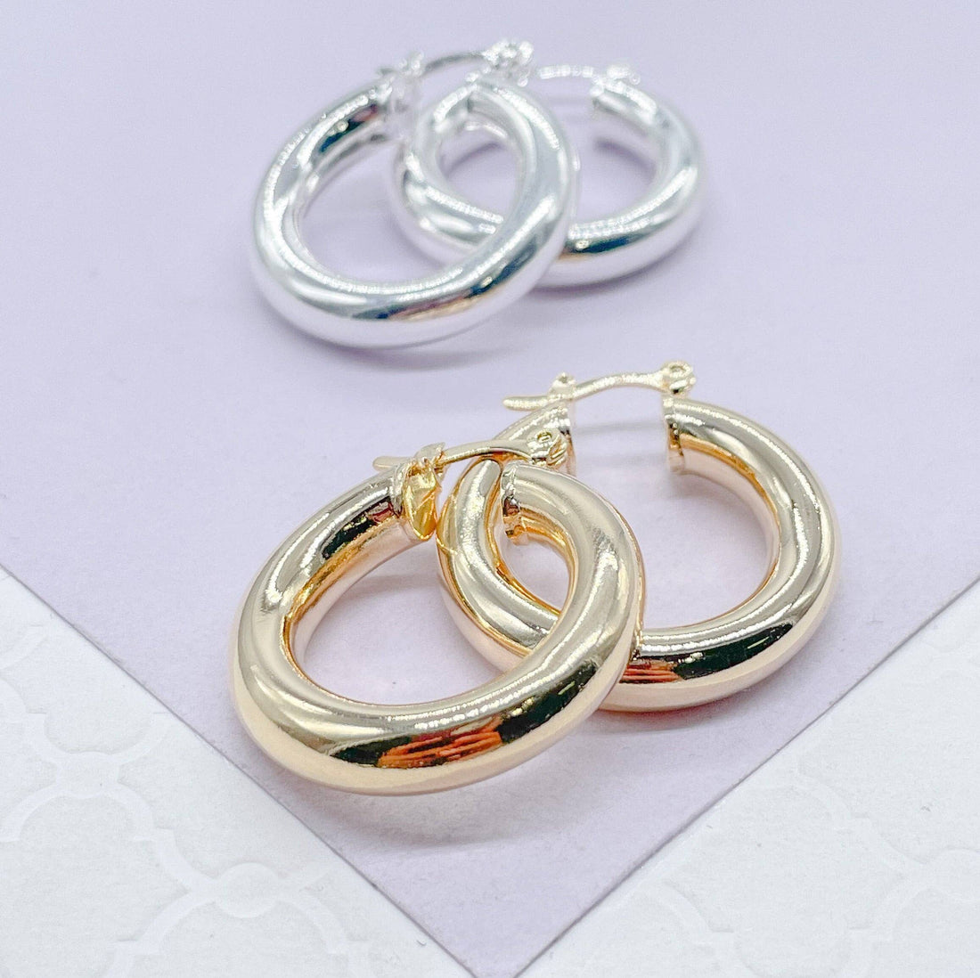 18k Gold Filled 5mm Plain Thick 25mm Small Hoops: Silver / 20mm