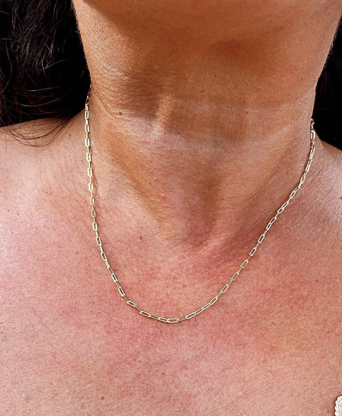 18k Gold Filled 2mm Dainty Paper Clip Chain Necklace for Who: 18