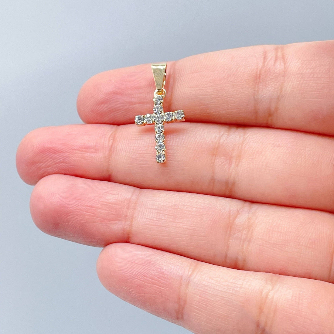 18k Gold Filled 15mm Cross Charm with Cubic Zirconia: 1 Piece