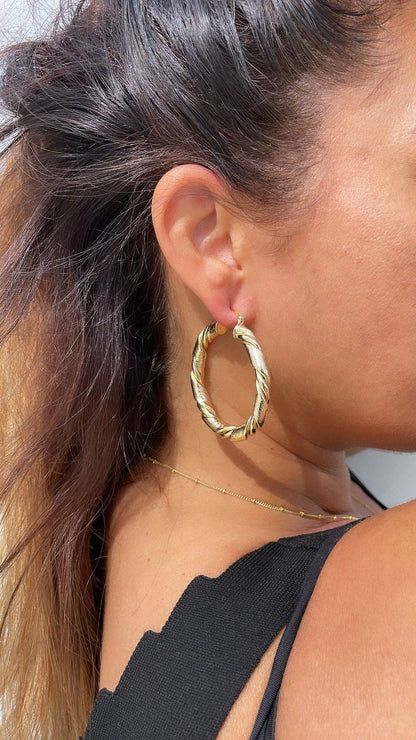 18k Gold Filled Chunky Croissant Hoop Earrings: 40mm Hoop