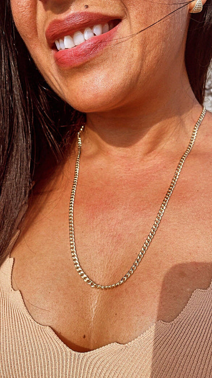 18k Gold Filled 4mm Cuban Link Chain Necklace: 26&quot;