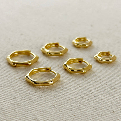 18k Gold Filled Bamboo Clicker Hoop Earrings: 13mm