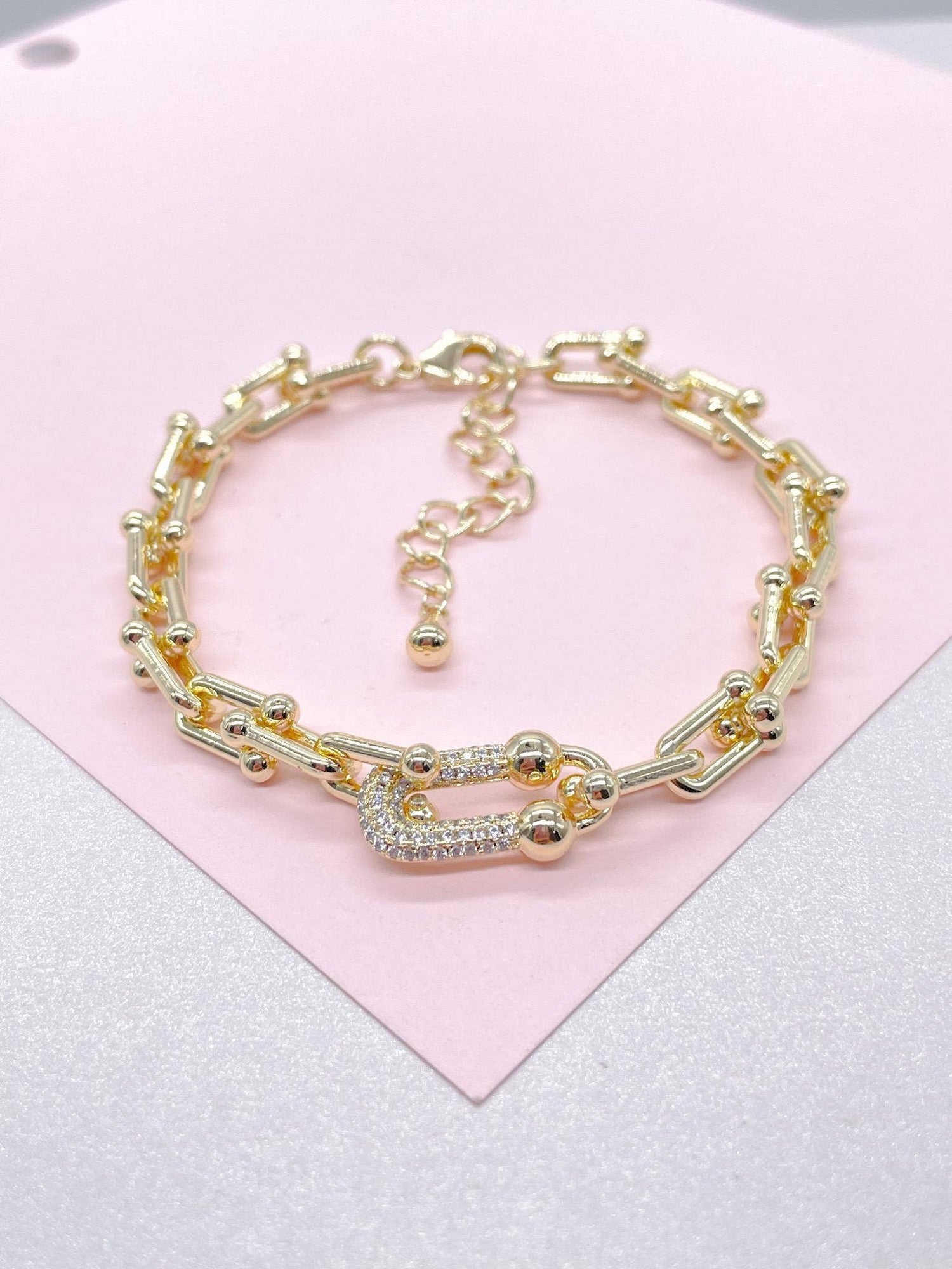18k Gold Filled Bone With Cz Pave Necklace and Bracelet: Necklace