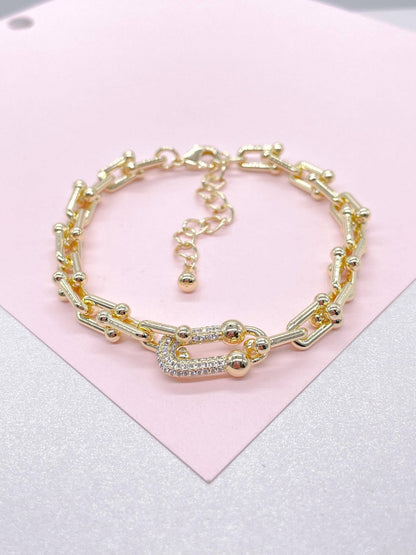 18k Gold Filled Bone With Cz Pave Necklace and Bracelet: Necklace