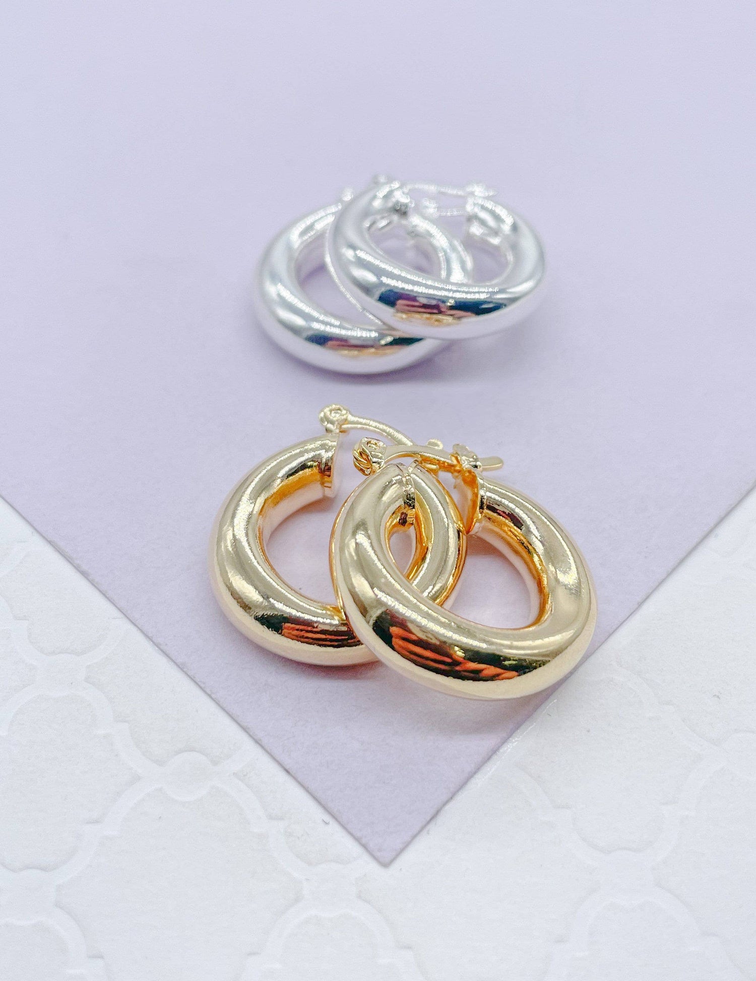 18k Gold Filled 5mm Plain Thick 25mm Small Hoops: Silver / 25mm