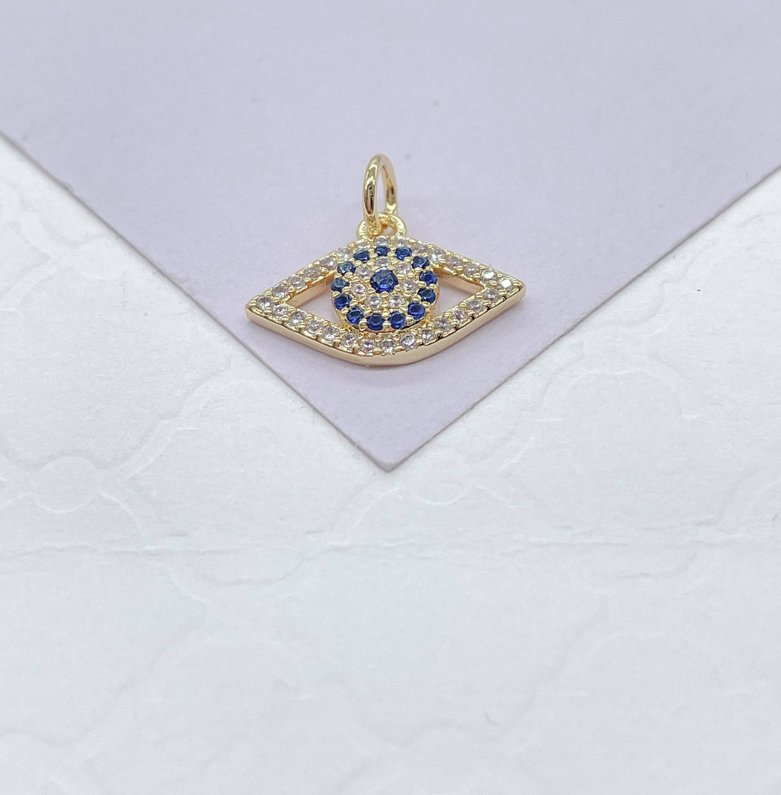 18k Gold Filled Dainty Mini CZ Evil Eye Charm, Available in 2 Styles: Classic Blue Eye