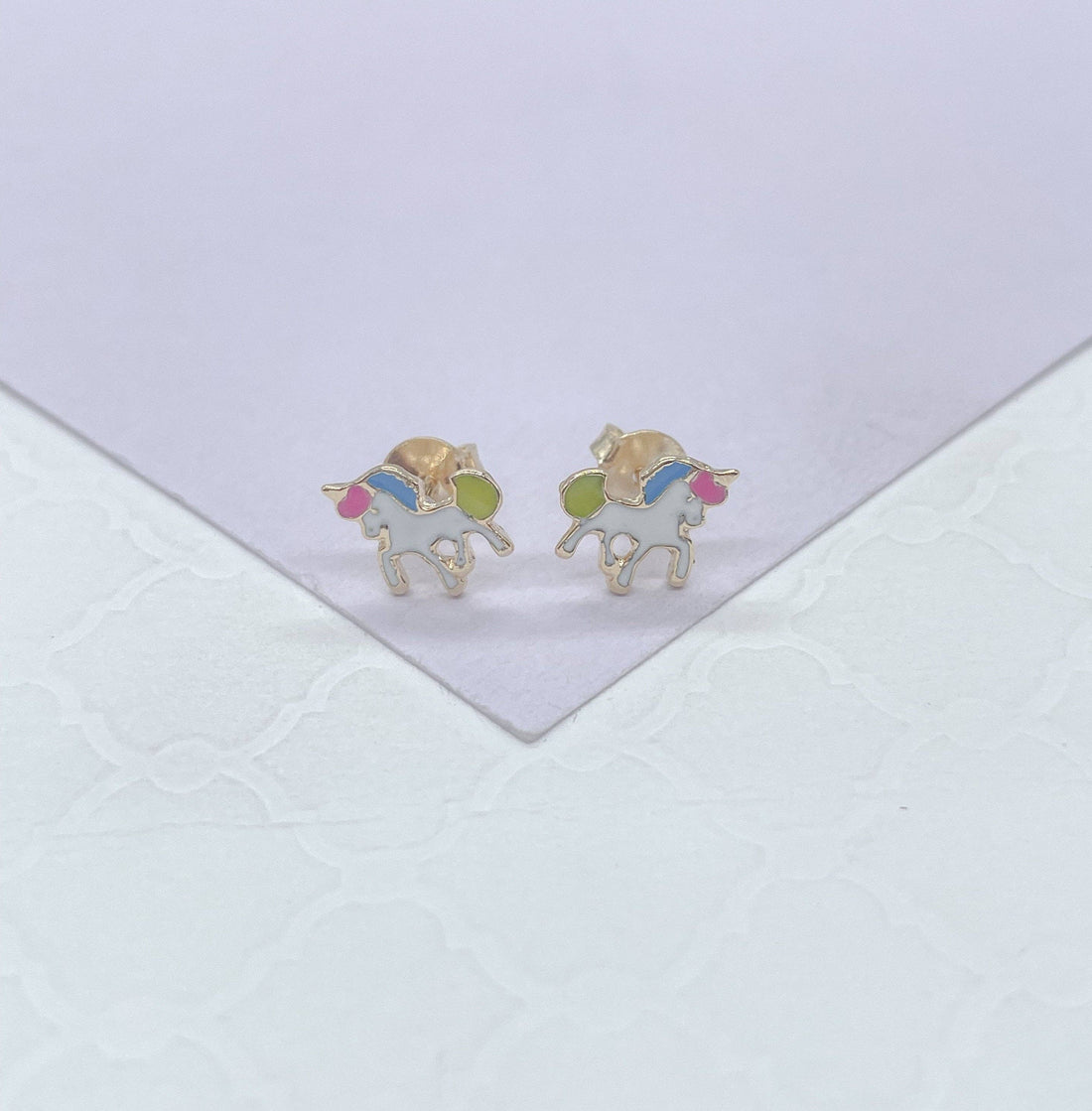 18k Gold Filled Enamel Colorful Unicorn Stud Earring, Childr