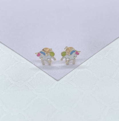 18k Gold Filled Enamel Colorful Unicorn Stud Earring, Childr