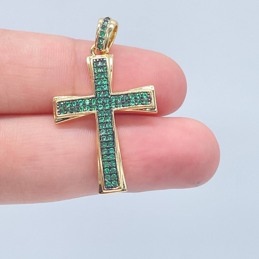 18k Gold Filled Colorful Cubic Zirconia Cross Pendant Charm,: Emerald