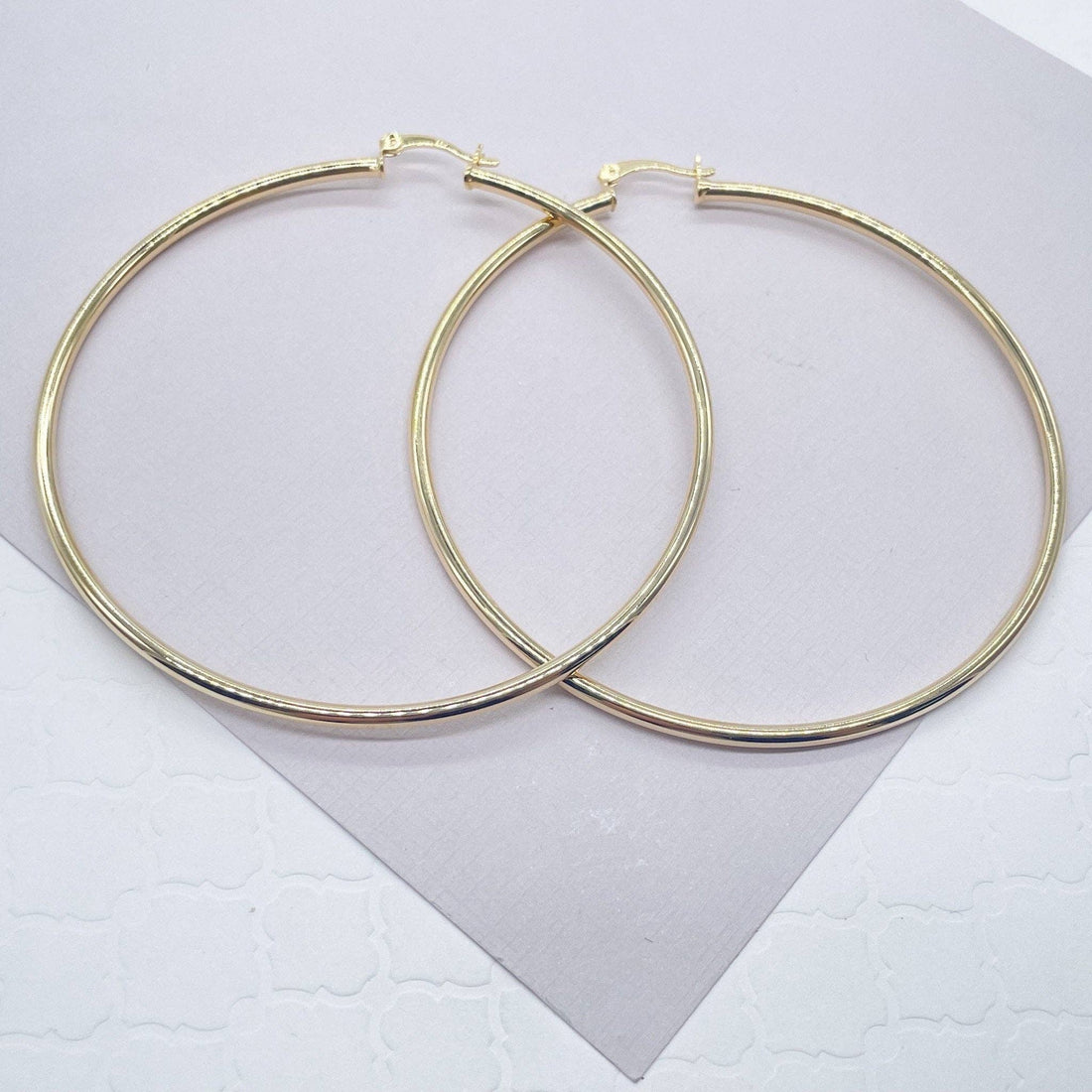 80mm Diameter 18k Gold Filled Thin Thread Hoop Earrings, Large Gold Plain
