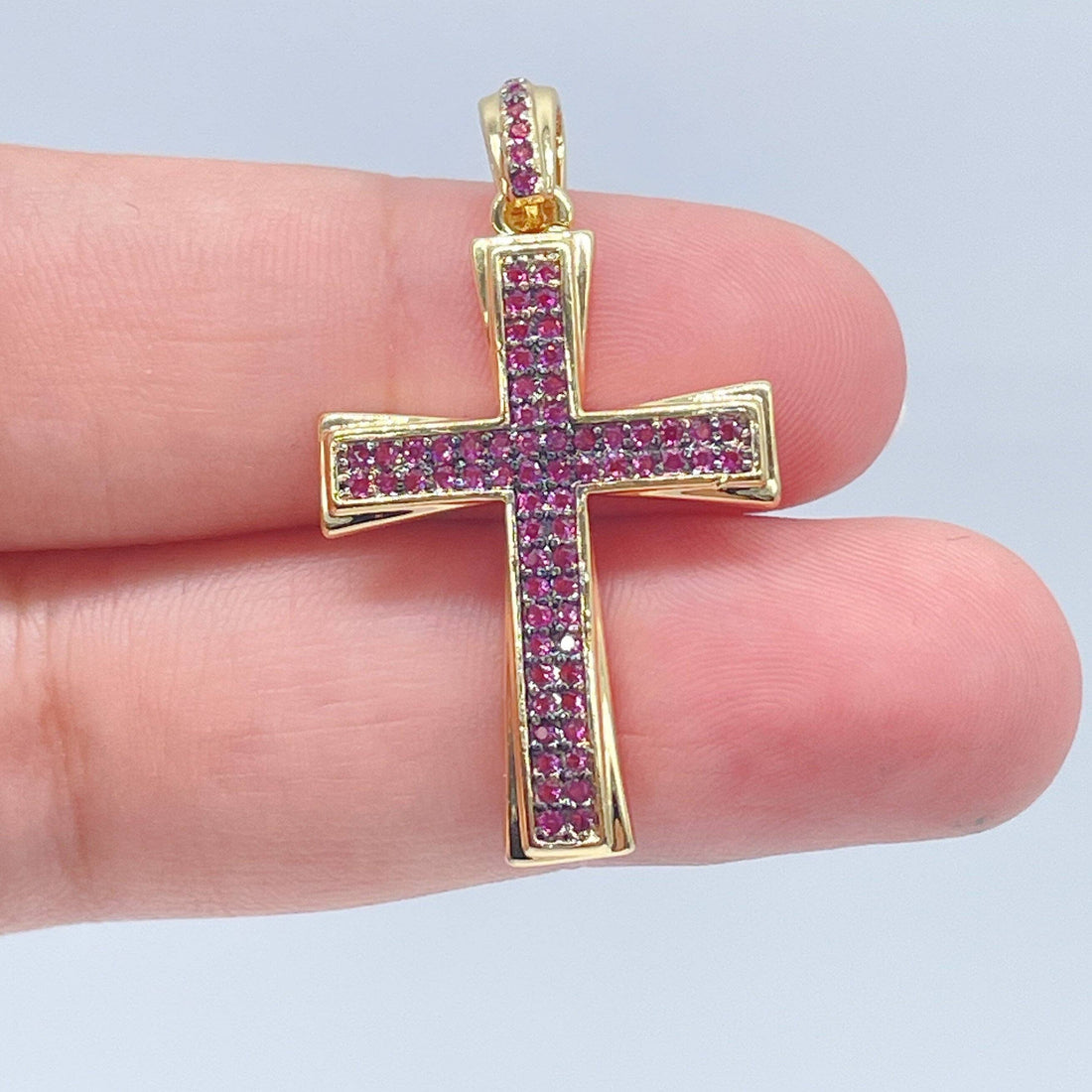 18k Gold Filled Colorful Cubic Zirconia Cross Pendant Charm,: Amethyst