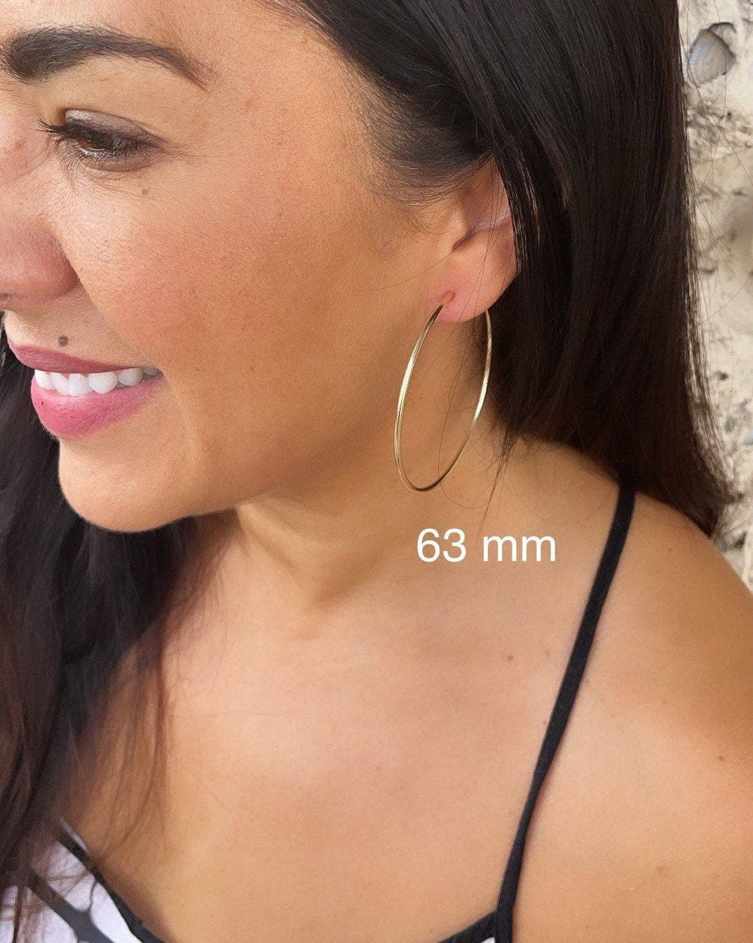 Very Light And Sturdy 18k Gold Filled Plain Thin Endless Hoop Earrings, Dainty: 63mm