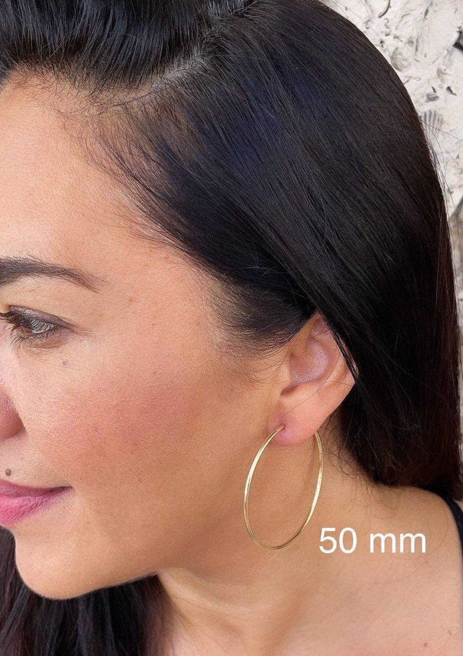 Very Light And Sturdy 18k Gold Filled Plain Thin Endless Hoop Earrings, Dainty: 50mm